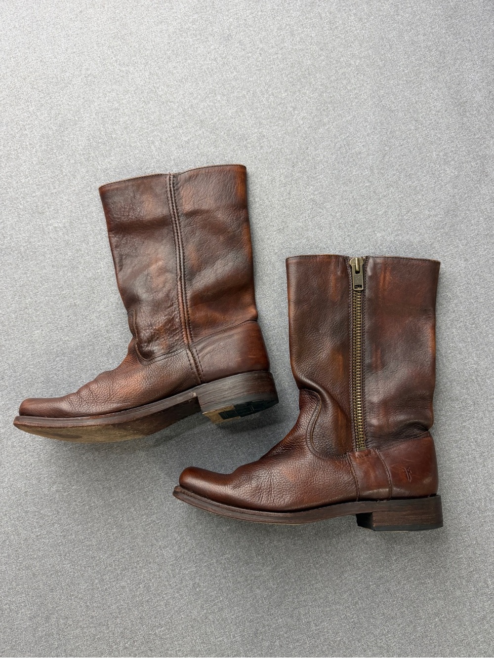Frye Mid Calf Maple Brown Leather Side Zip Boots Size 9.5 - Picture 2 of 12